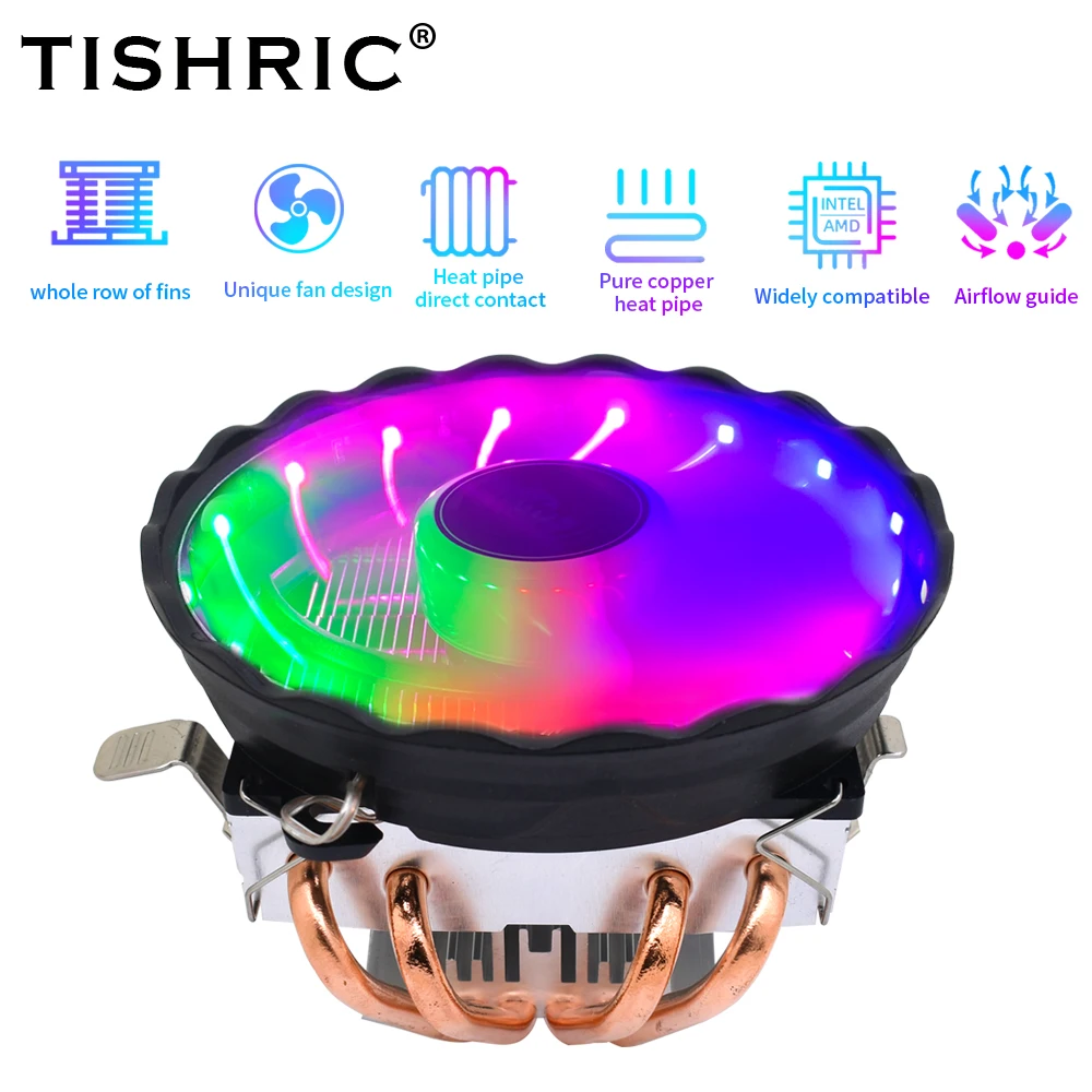 TISHRIC RGB Air CPU Cooler Processor 2011 V3 AM4 Cooling Fan Heatsink 4Pin PMW Heat Pipe For PC LGA 1700 1151 1155  X79 X99 AM3