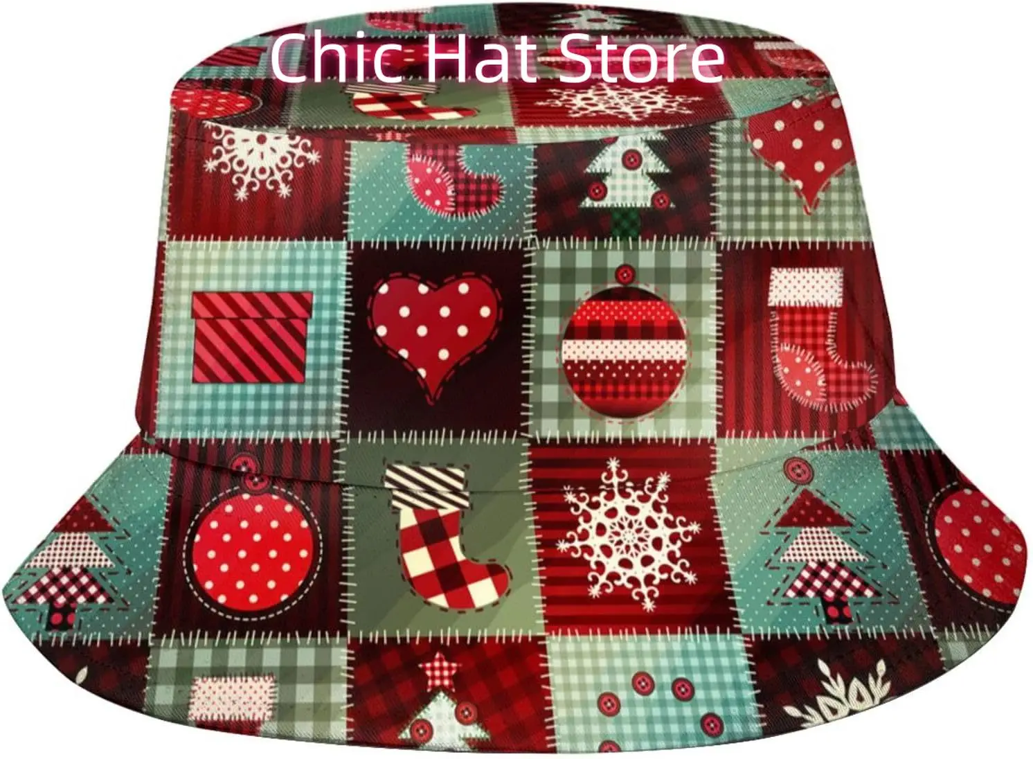 

Cute Christmas Pattern Bucket Hat Xmas Snowflakes Print Hats Summer Travel Beach Fisherman Hats for Women Girls