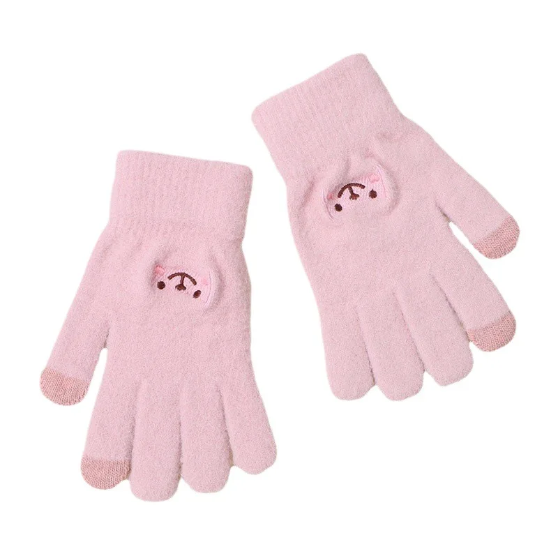 Winter Warm Funny Thickened Touchscreen Gloves with Embroidered Cute Cartoon Smiling Face for Women