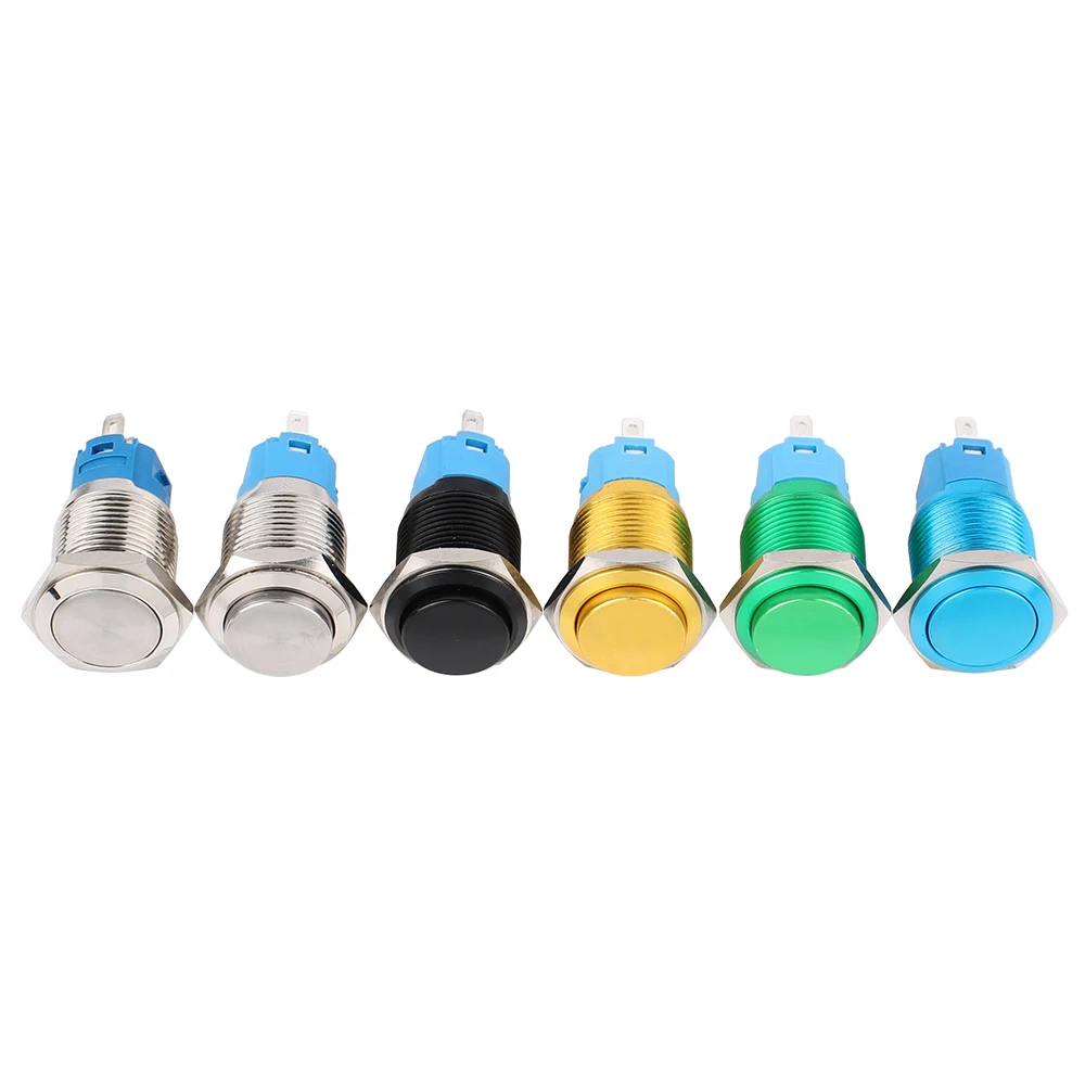 1pc 16mm Mini Metal Push Button Switch Waterproof Momentary Self Reset Oxidation Blue Green High Flat Round 3A/250V