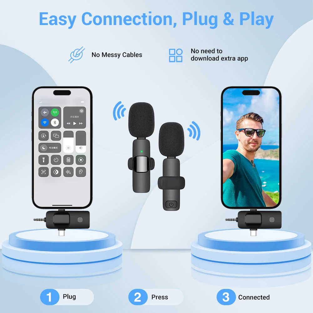 Basix 2.4G ไมโครโฟนไร้สาย 3in1 สําหรับ iPhone Huawei Xiaomi Samsung Audio Video ไมโครโฟนบันทึก Live Broadcast GAMING