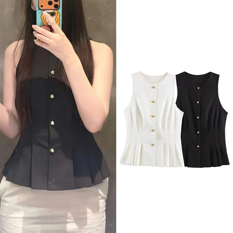 Guobioziy Women's Vest 2026 Summer New Round‑Neck Sleeveless Waist‑Cinching Vest Casual Versatile Fashionable