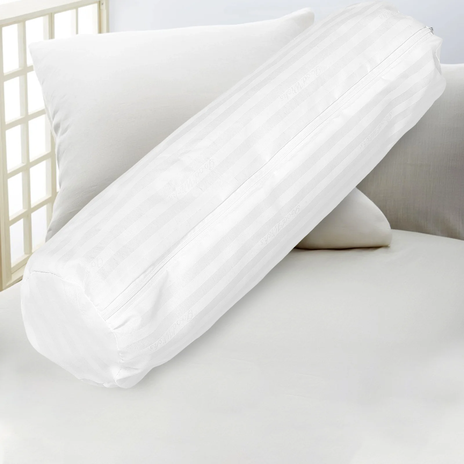 

Round Pillowcase Roll Zip Soft Cylindrical Pillow Cover 20 X 80 Cm Comfortable Neck Support Bolster Pillow Case White Breathable