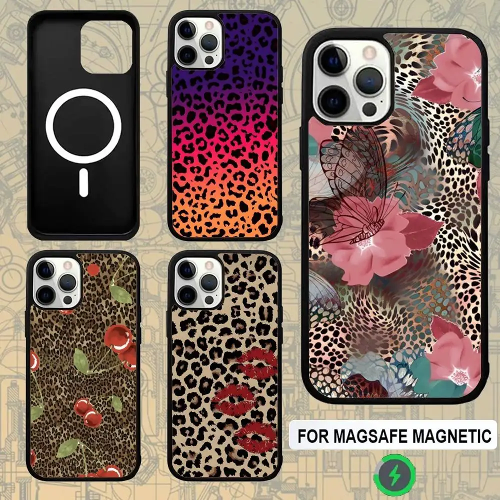 

Fashion Tiger Leopard Print For Magsafe Wireless Charger Case For iPhone 15,16,17,13,14,11,12,Pro,Max,Plus,E,Air,Mini Cover