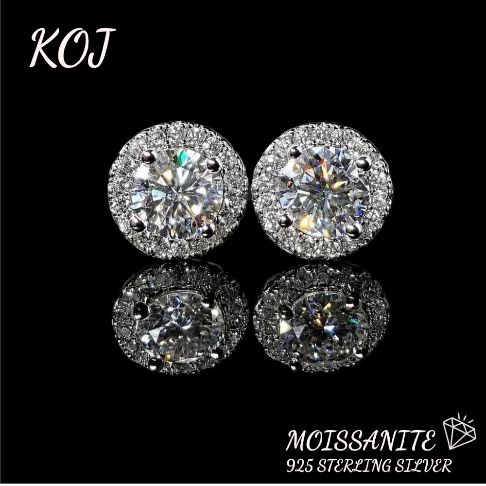 KOJ 1PC S925 Silver Moissanite Stud Earring 3/6 Prong Hypoallergenic Gift For Women Everyday Wear Fine Jewelry Accessories