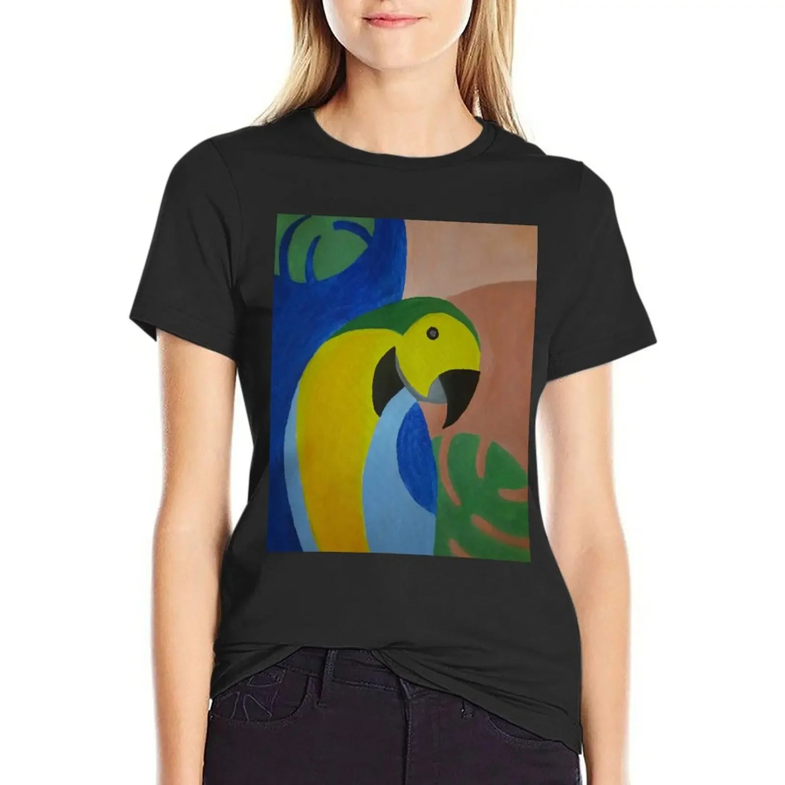

Greeny Macaw Parrot T-Shirt kawaii clothes plus size tops blanks Woman clothing