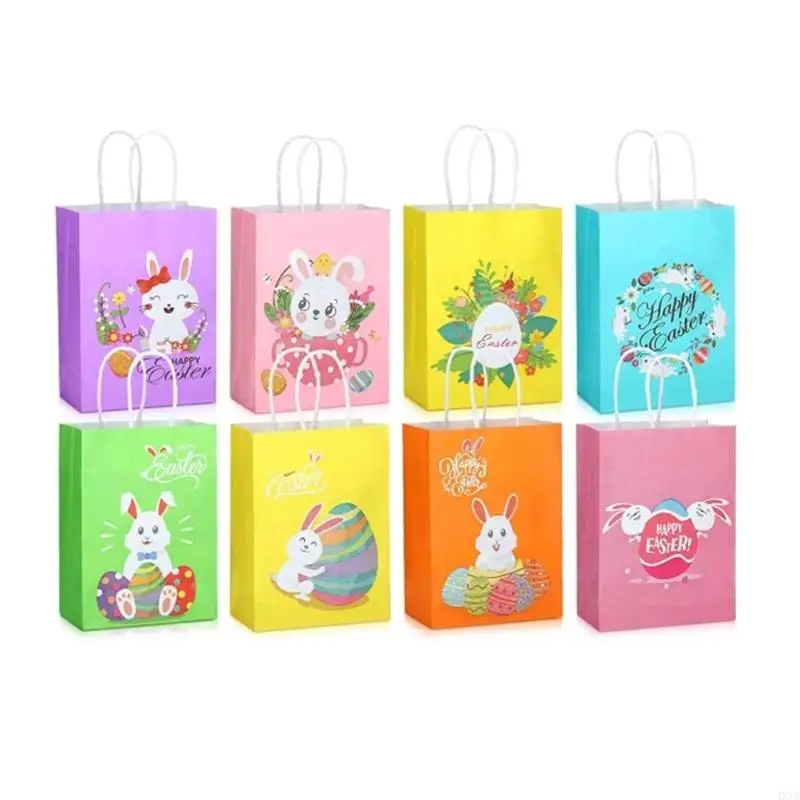 

4X7B 8pcs Easters Handheld Bags for Festival Gift Wrapping Kraft Paper Packaging Bags for Spring Birthday and Party Use
