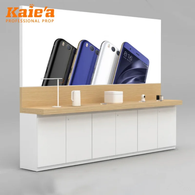 custom.Digital Router Camera Wood Display Cabinet Mobile Phone Acc Display Furniture