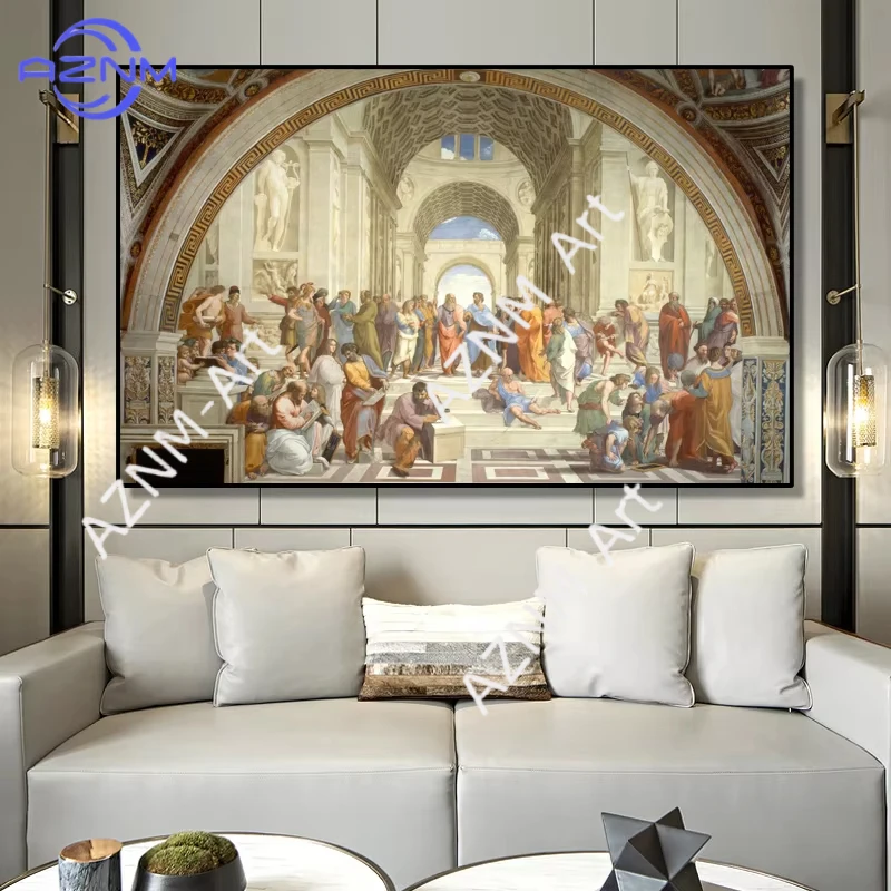 1PC ，Famous Painting Art School of Athens by Raphael, Posters and Prints on Canvas Wall Art Pictures