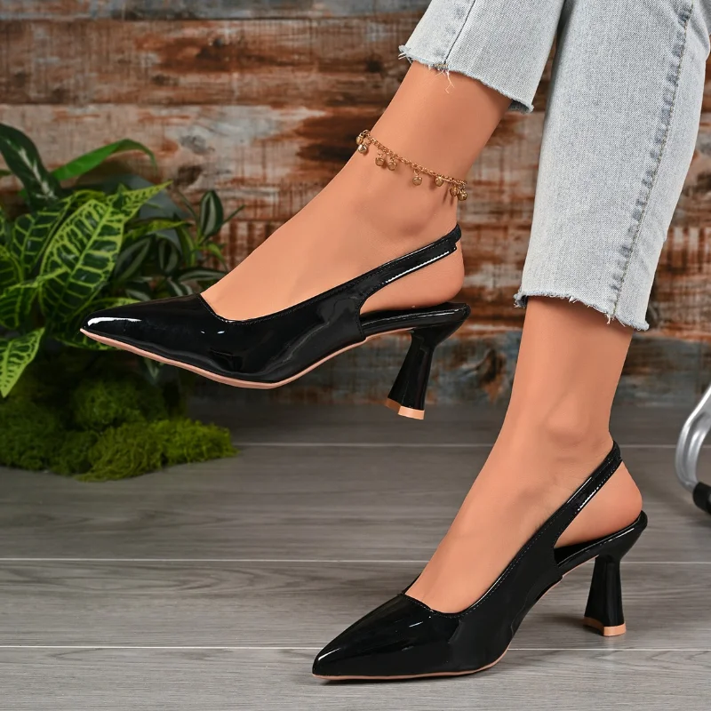 2025 New Arrival Women's Patent Leather High Heels Pointed Toe Stiletto with Bowknot Party & Formal Shoes Sandals