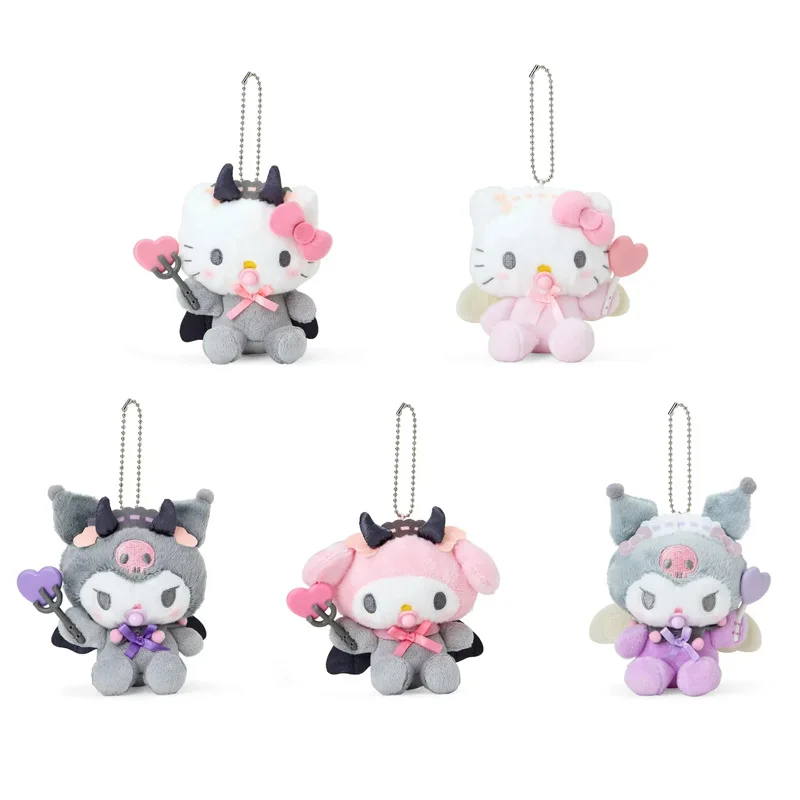 Sanrio Kuromi Hello Kitty Kawaii Cartoon Angel Baby Devil Pacifier Love Stick Keychain My Melody Plush Toy Backpack Pendant Gift