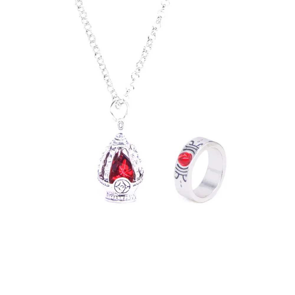 Anime Cosplay Soul Gem Necklace Pendant Ring Jewelry Set Gift Prop