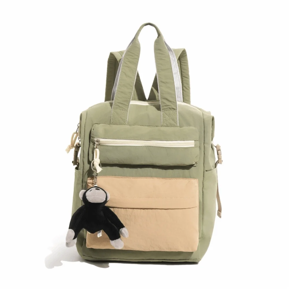 Large Capacity Dopamine Backpack Monkey Pendant Waterproof Color Block Backpack Minimalist Breathable Lightweight School Bag