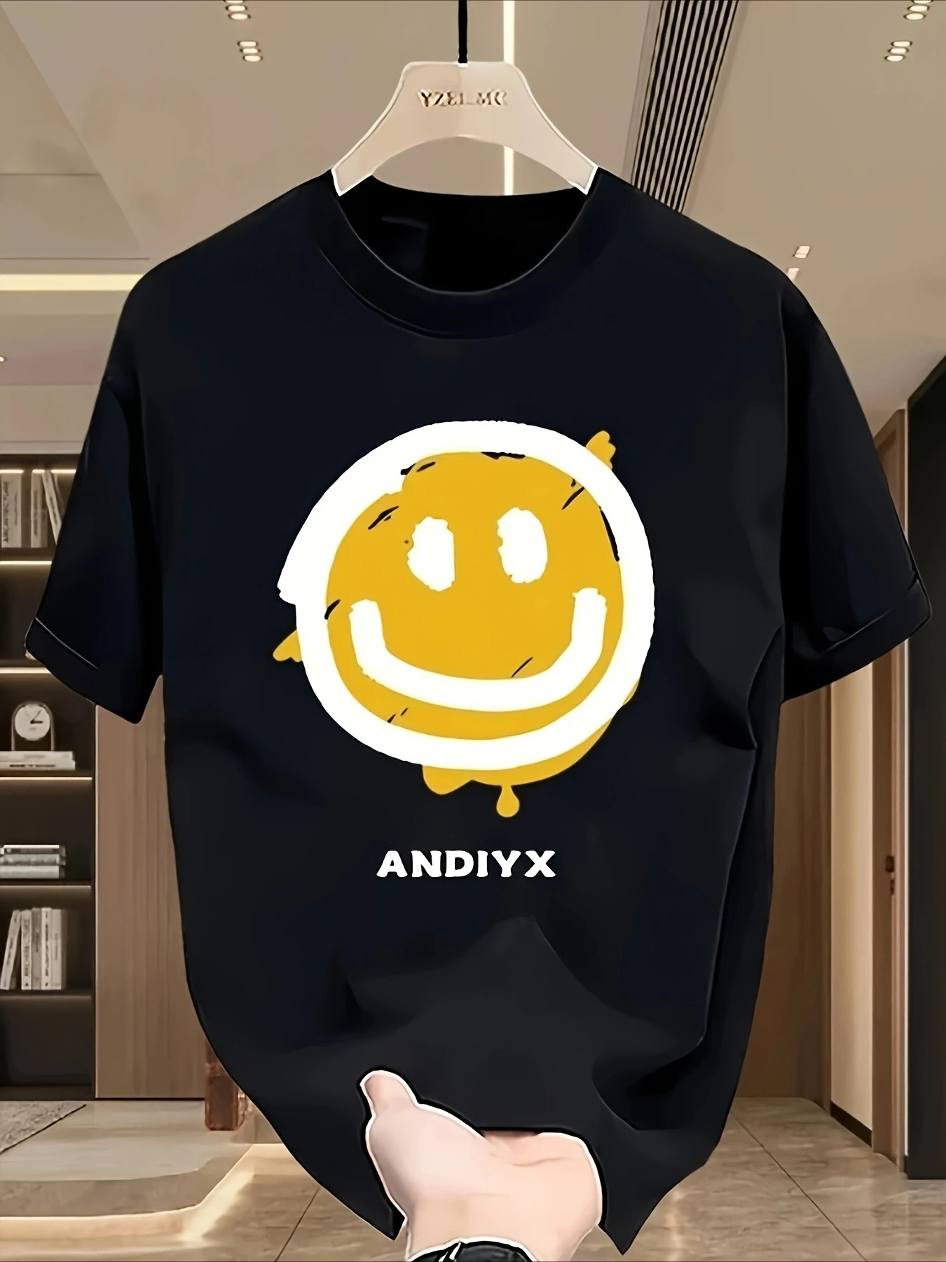 طباعة بنمط جرافيتي وجه مبتسم ممتع، مناسبة لكل من الرجال والنساء في جميع الفصول، تي شيرت بأكمام قصيرة، فضفاض و