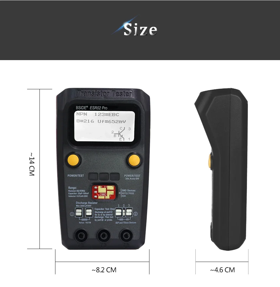 BSIDE Multi-purpose Transistor Tester Diode Triode Capacitance Resistor Meter MOS/PNP/NPN SMD test Multimeter ESR02pro