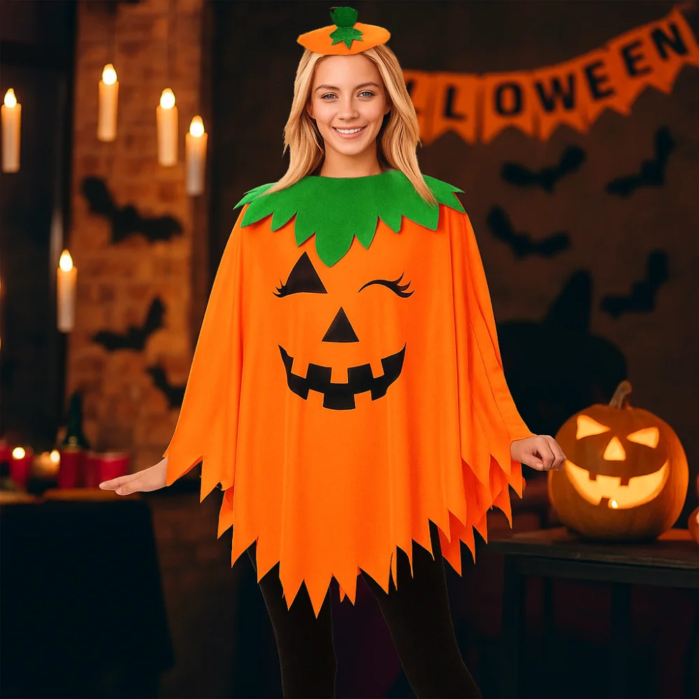 

Witch Costume Noctilucent Pumpkin Cloak With Headband Smock Style Pumpkin Cosplay Costume Full Suit Noctilucent Design