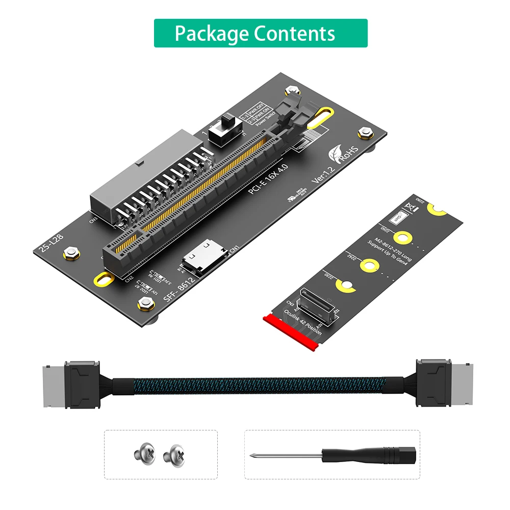 

M.2 M-Key 2242/2260/2280 to PCI-e 4.0X16 with Oculink SFF-8612/8611 Extension Cable As External Graphics Card PWR from ATX 24PIN