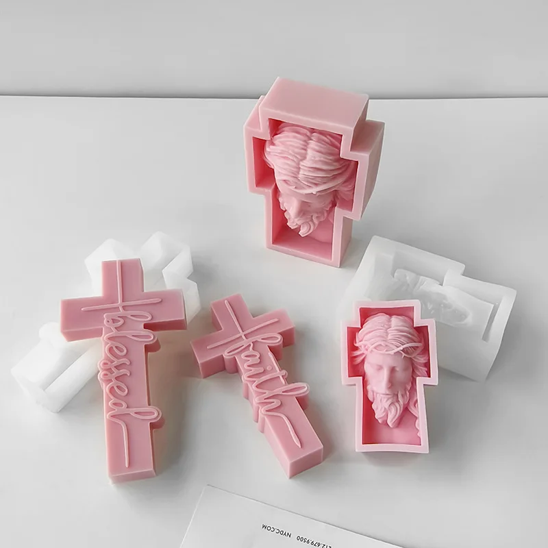 DIY Sculpture Portrait Face Silicone Mold Jesus Cross Aroma Candle Resin Plaster Ornament Mold Home Decor Crafts Making Molds