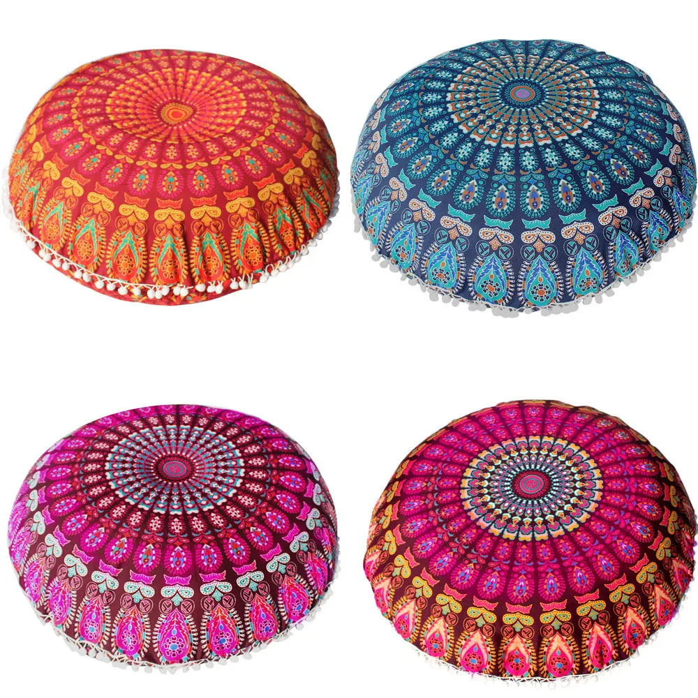 80CM Round Pattern Pillowcase Bohemian Cushion Cover Floor Cushion Printed Pillows Cover For Home Hotel Bar Car Decorate