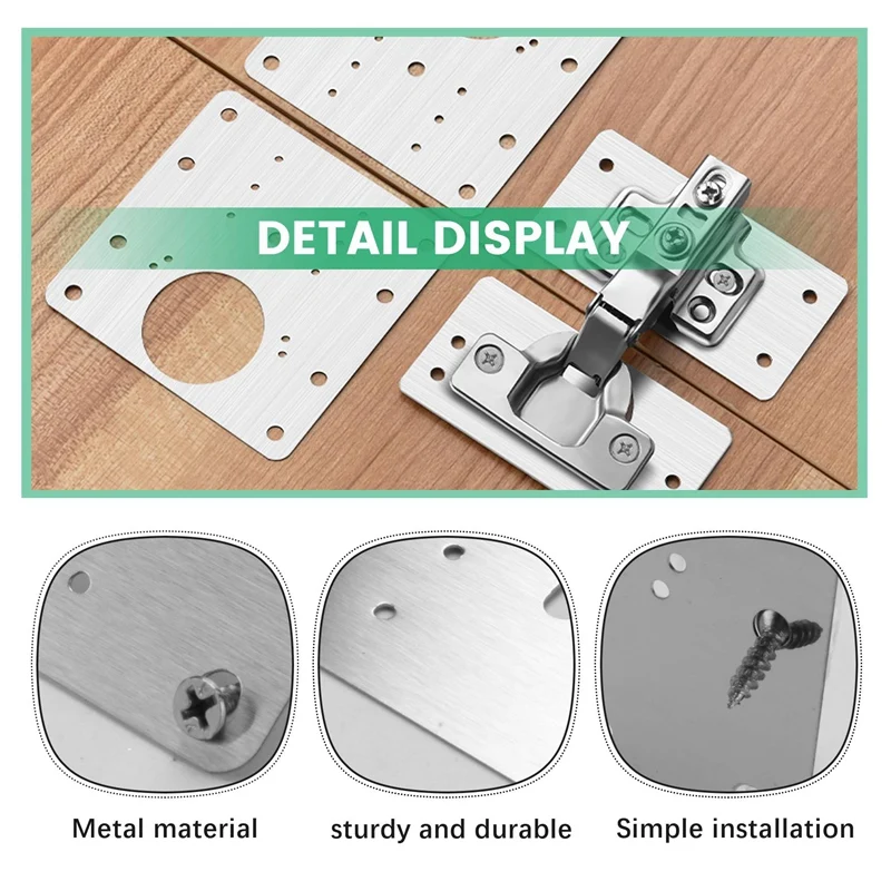 Kit plat perbaikan engsel Kabinet, 10 buah engsel lemari dapur, plat dudukan pintu dengan lubang datar, braket penahan