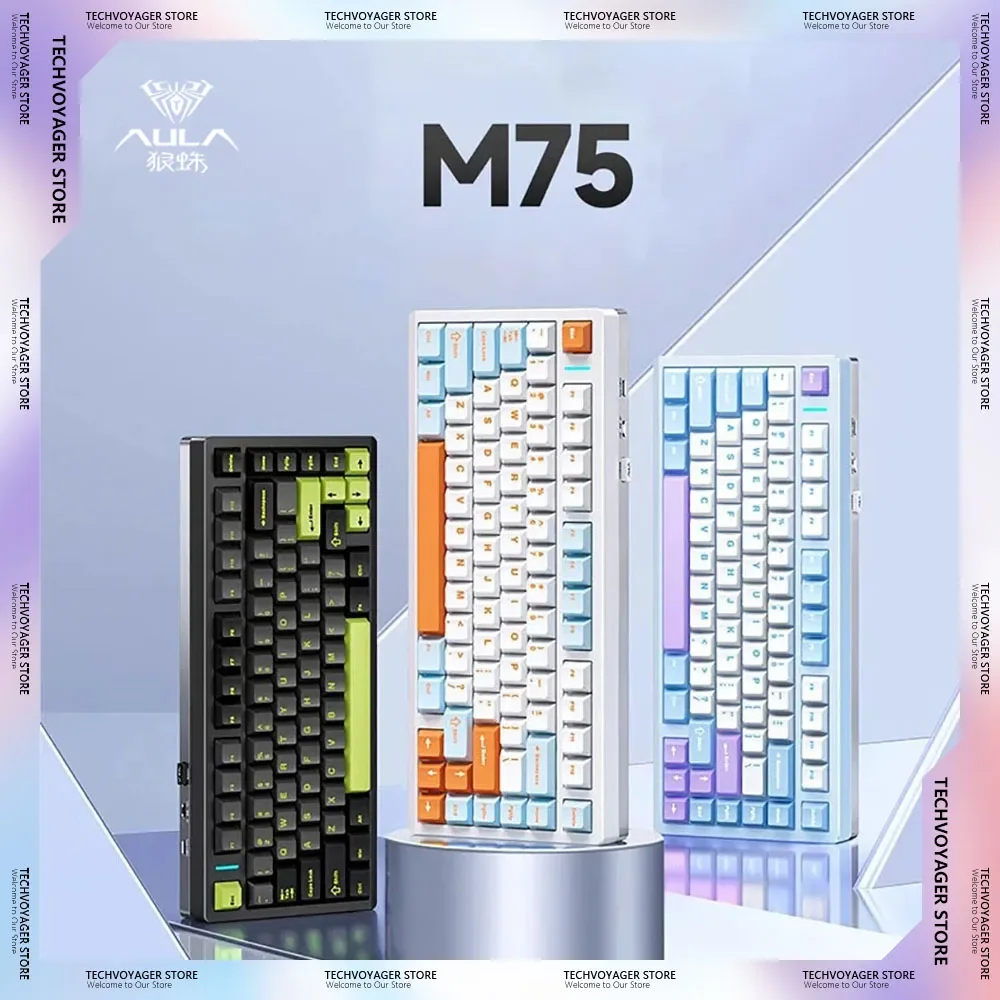 AULA M75 Mechanical Keyboards 2.4g Wireless Bluetooth Wired 3mode Keyboard Aluminum Customization RGB PC Gamer Desktop Gifts