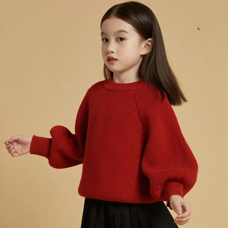 Korean Girls Sweater 2023 Spring Children's Knitwear Girls Bat Sleeve Fashion Wide Casual Jacket Pullovers for Kids