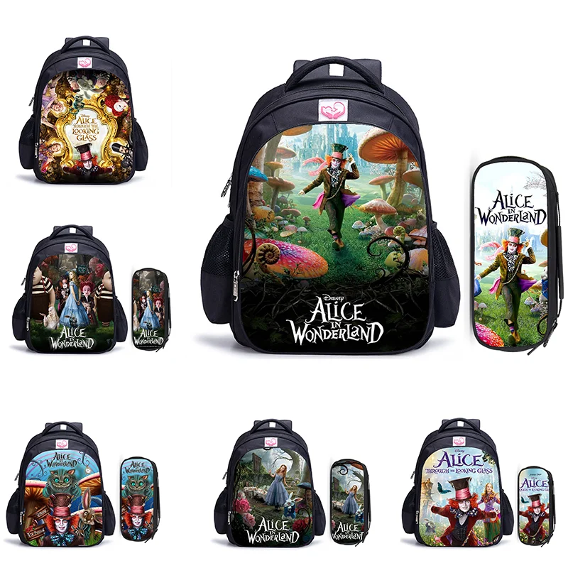 

16 Inch Alice In Wonderland Cartoon Boy Girl Teenager Schoolbag Large Capacity Backpack Fashion College Student Rucksack Mochila