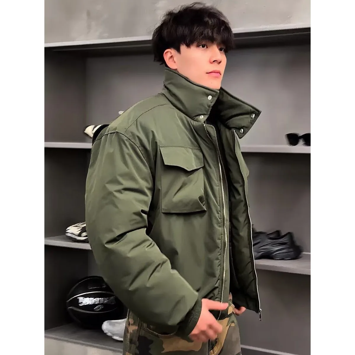 

Men's American Sle ort Jaet Cotton Coat Large Size 250 Pou Stand Collar Workwear Outerwear Casual Faion