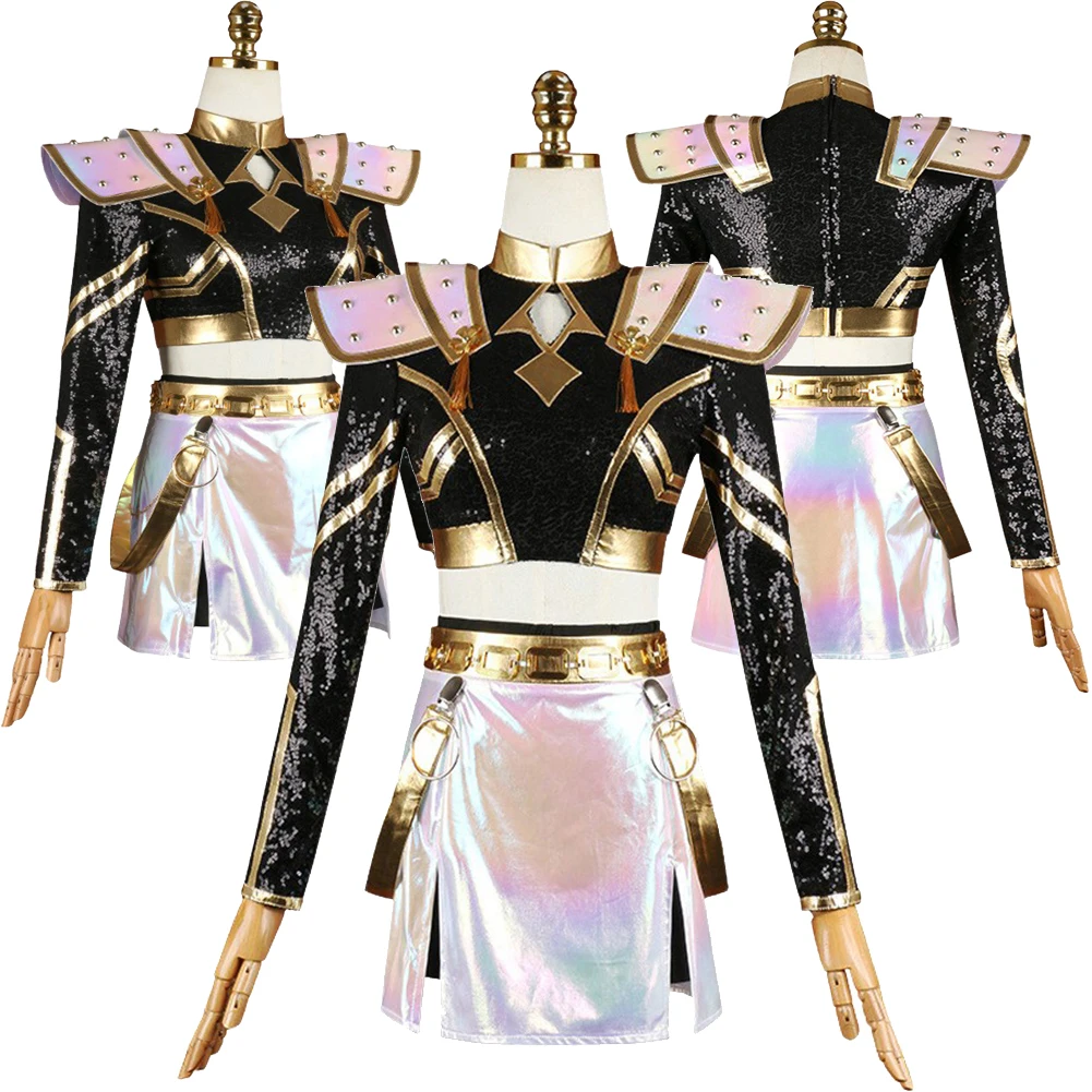 Demon Anime Hunters KPop Ролевая игра Zoey Косплей Костюм Черное золото Командная форма Женщины Девушка Сценическое представление Хэллоуин Костюм для взрослых