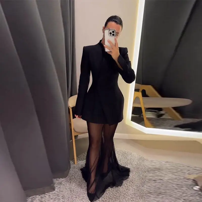 

Elegant Black Splice Slim Fit Long Sleeve Dress Cross-Border 2025 New Women's Fashion Set Three-Piece Suit Commute Style Winter