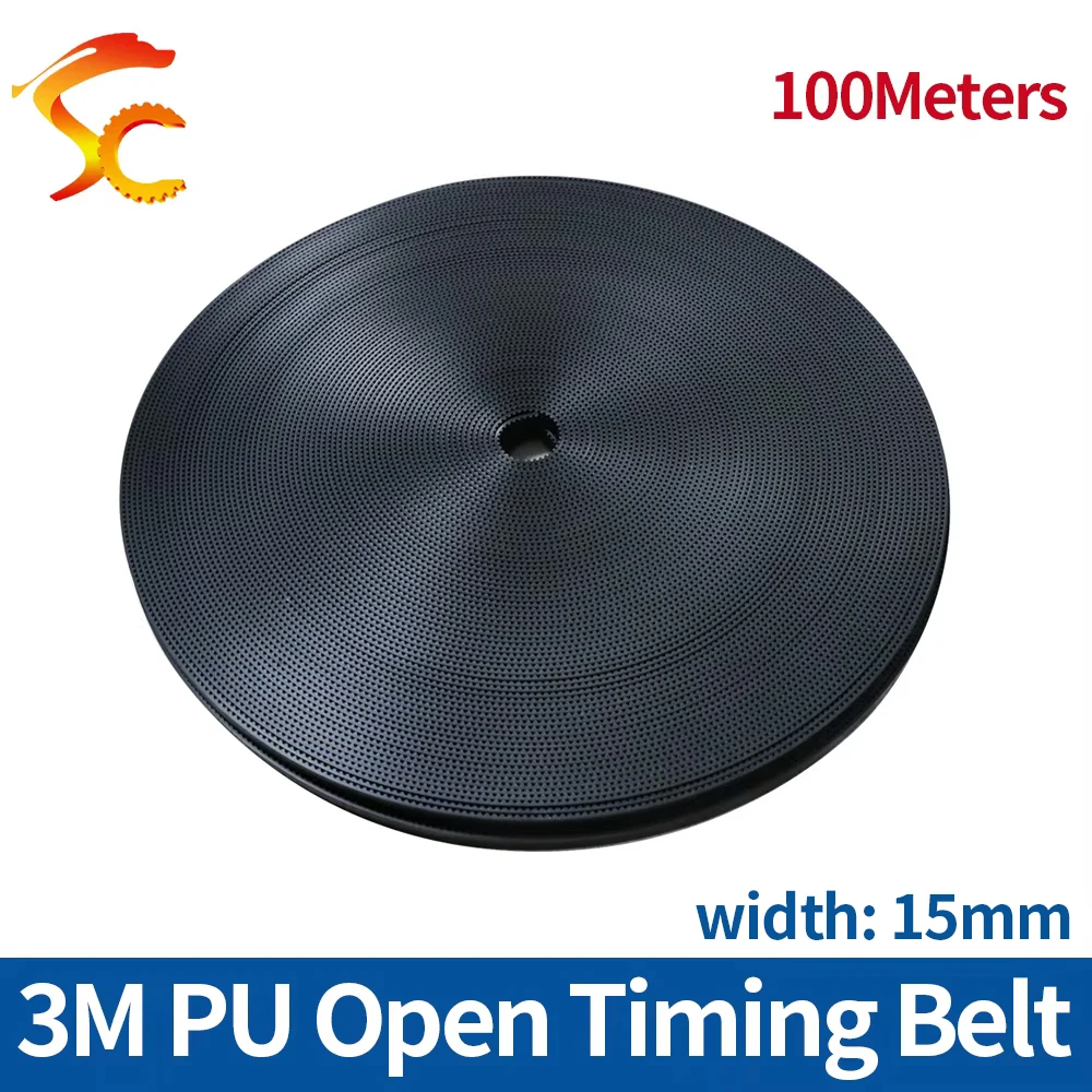 

100Meters HTD 3M 15mm timing belt Width 15mm Polyurethane with steel Wire Color Black 3M-15 for Laser Engraving CNC