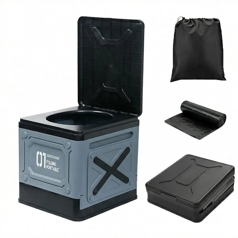 

Portable Folding Toilet, Multi-Purpose for Camping, Car Storage and Stool, Heavy-Duty PP Material (Blue)