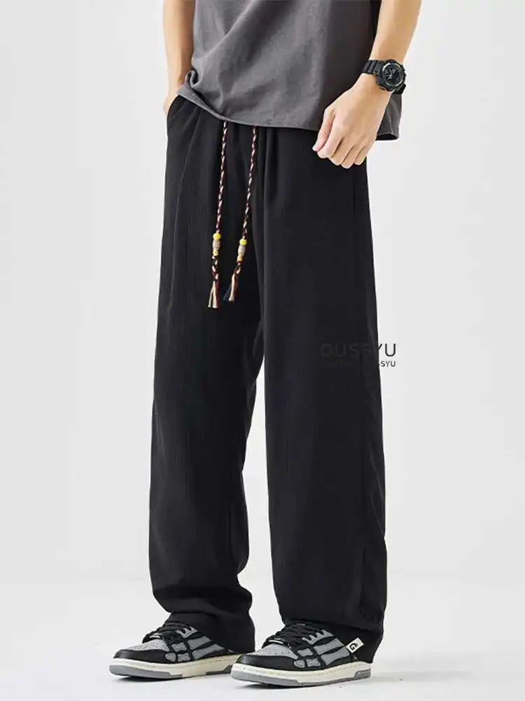 

Summer Thin Breathable Linen Fabric Casual Pants Men Drawstring Elastic Waist Outdoors Jogger Sports Trousers Male Dropshipping