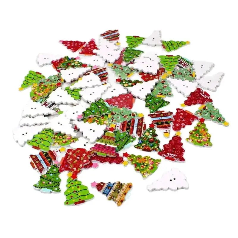 50pcs/pack Christmas tree buttons 2Holes 25m x 35mm Decorativ Scrapbooking Sewing Scrapbook accessories Wooden Buttons