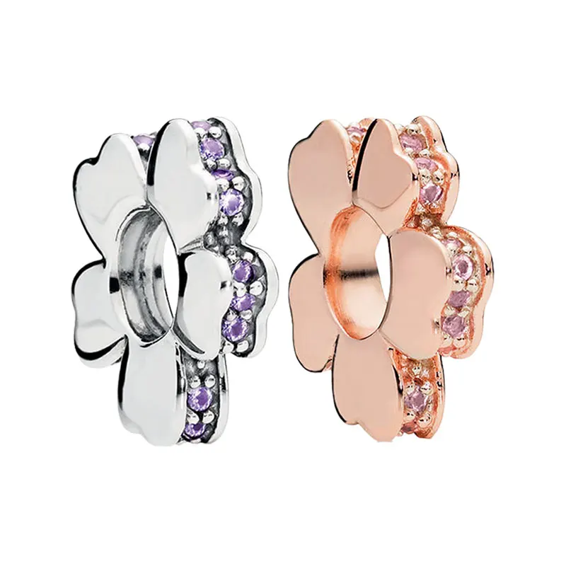 Crystals Wildflower Meadow Flower Petal Spacer Charms Beads For Women 925 Sterling Silver Rose Gold Jewelry Making DIY Bracelets