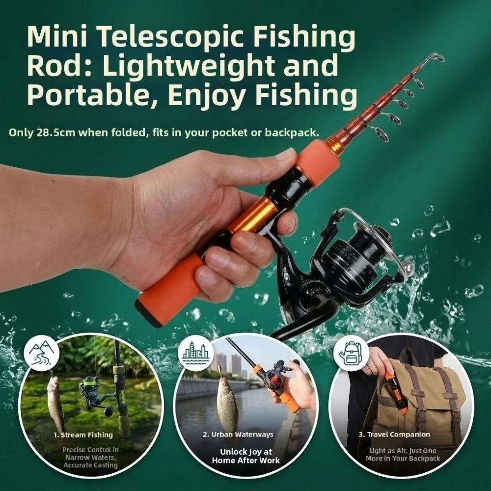 Portable 1.5m Telescopic Fishing Rod 1.8m 1.6m Carbon Fishing Rod EVA Handle Orange Spinning Rod Outdoor