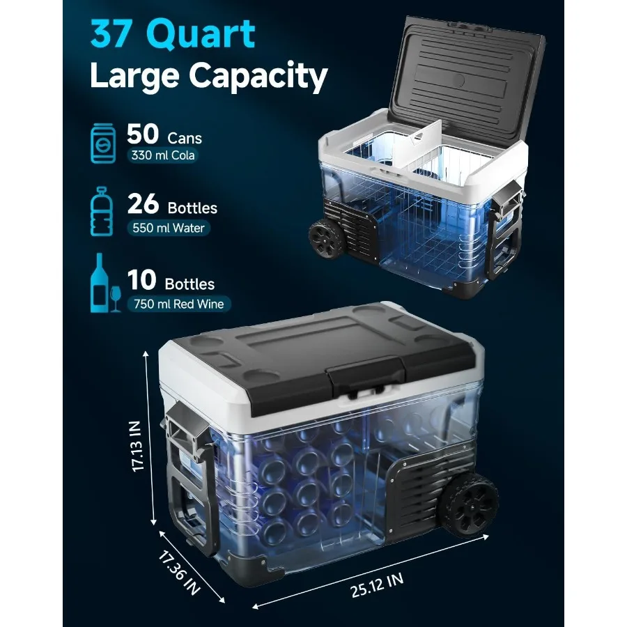 Refrigerador portátil para coche, refrigerador de 12V, refrigerador eléctrico de 37 cuartos y 35L con 12 24V CC, 110, 240V CA para camión, furgoneta, RV, Camper, SUV, 12v Co