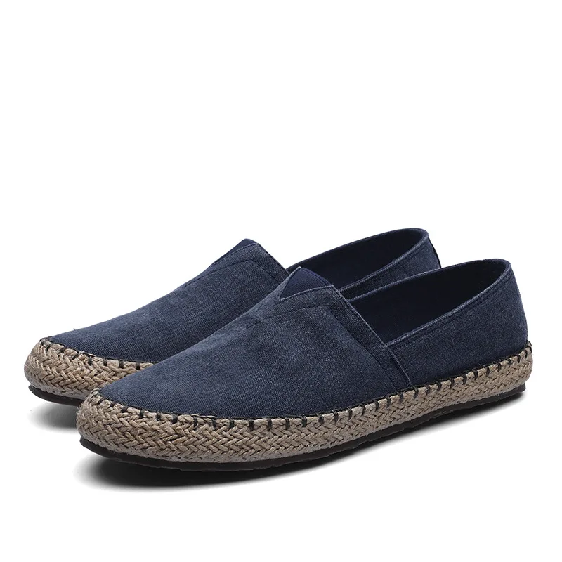 Men's linen canvas flat canvas lazy loafers driving shoes spring and autumn high quality 2025