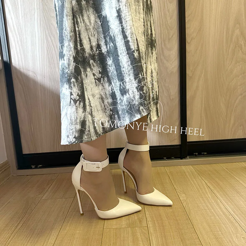 Free Shipping2023 New Style Autumn White Matte BuckleAnkle Strap Women Lady Hot Sale 12cm High Heel Dress Shoes Pump Big Size 46