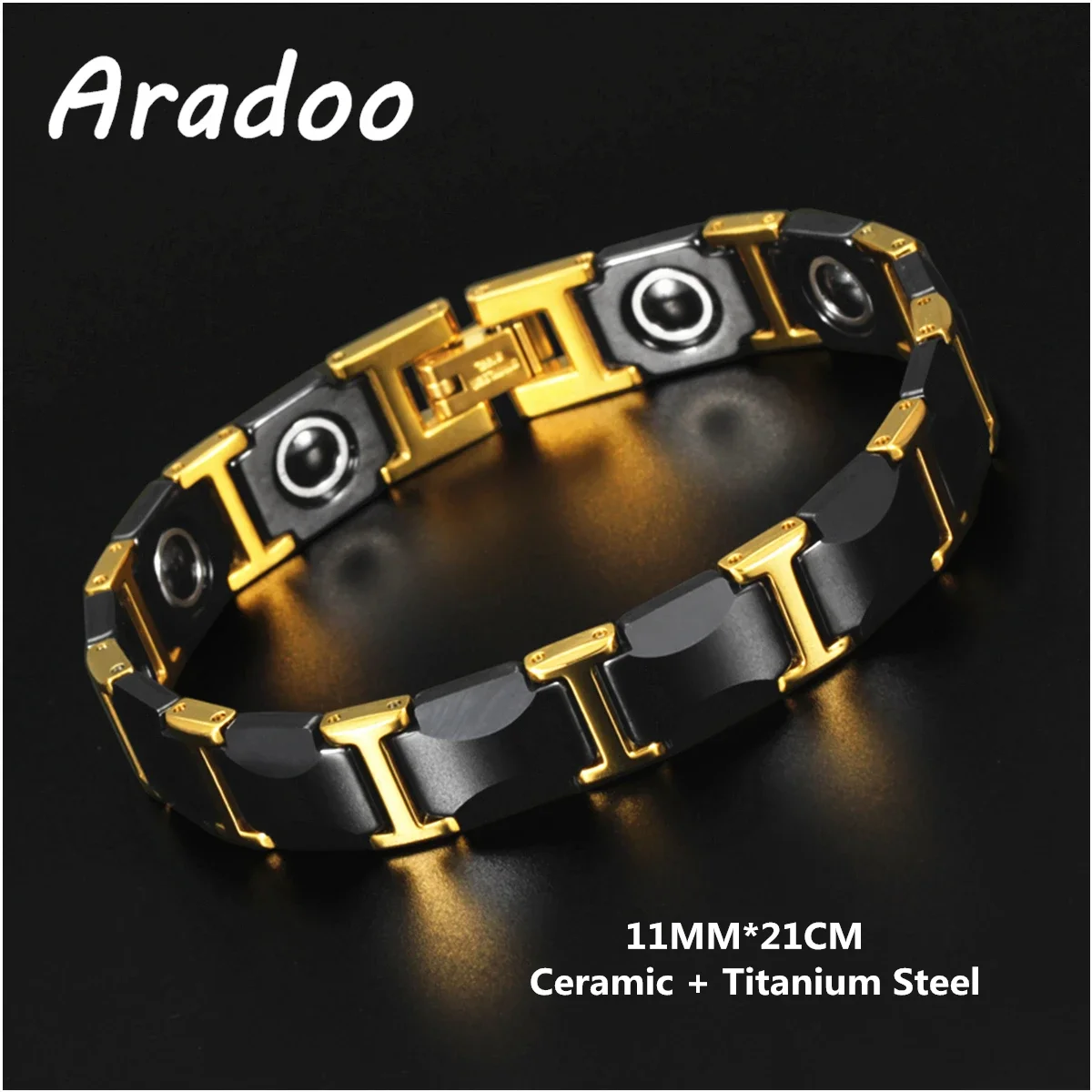 Minimalist Half Moon Arc Design Luxury Ceramic Bracelet for Men Titanium Steel Ceramic Magnetic Hematite Link Bracelets