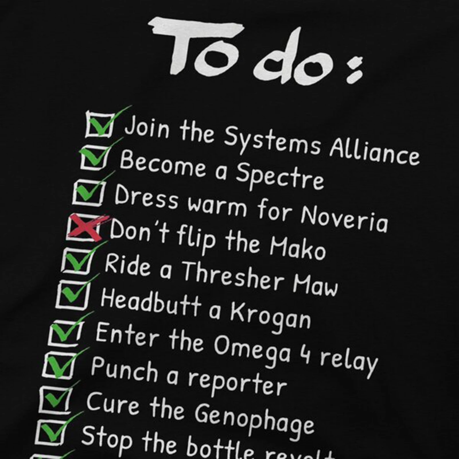 Commander Shepards To Do List T Shirt popular men\'s short sleeve men White Mass Effect printed large TShirts Cotton tops