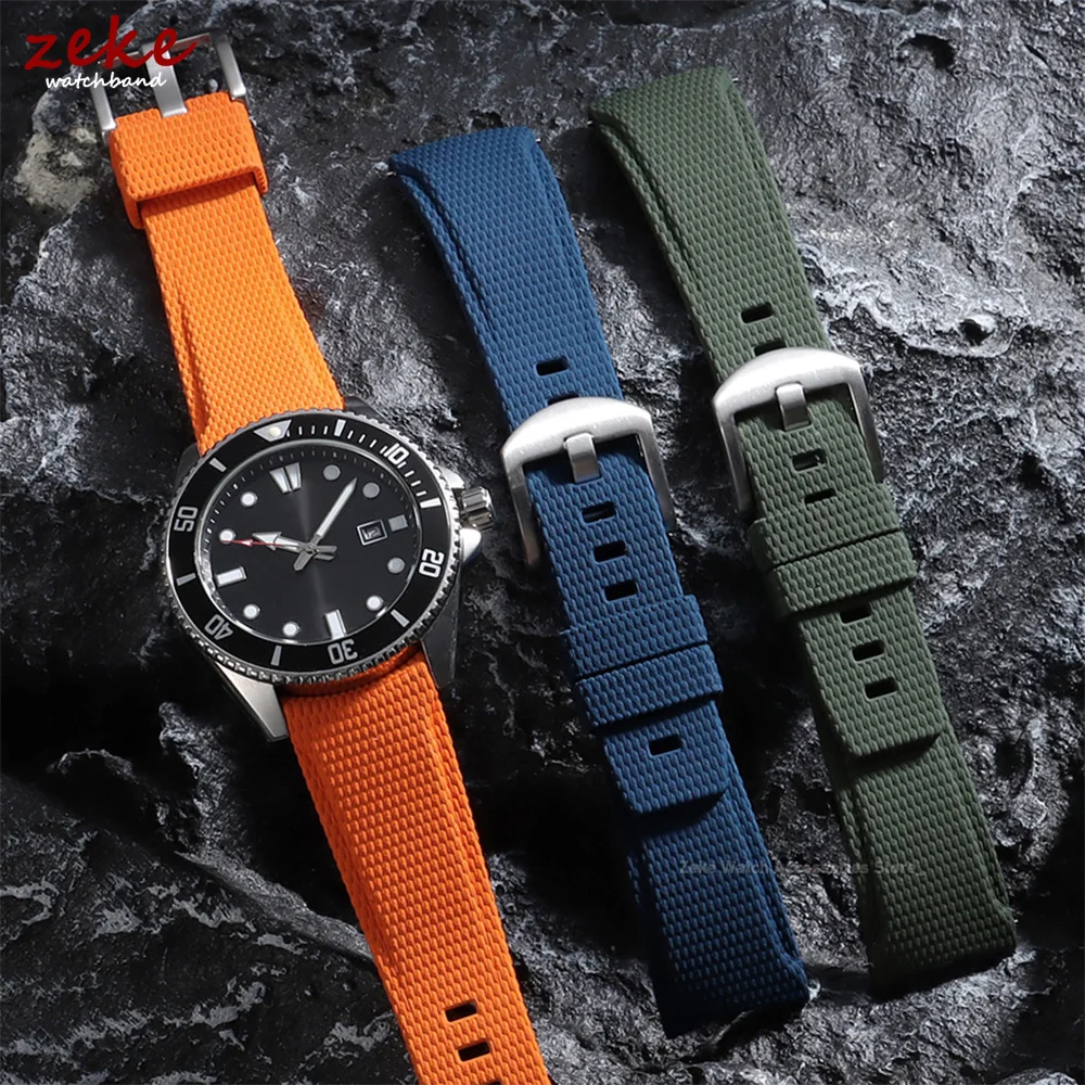 Curved End Watch Band Soft Fluorine Rubber Watchband 20mm 21mm 22mm Waterproof FKM Rubber Watch Strap for Omega Bracelet Belt view 3