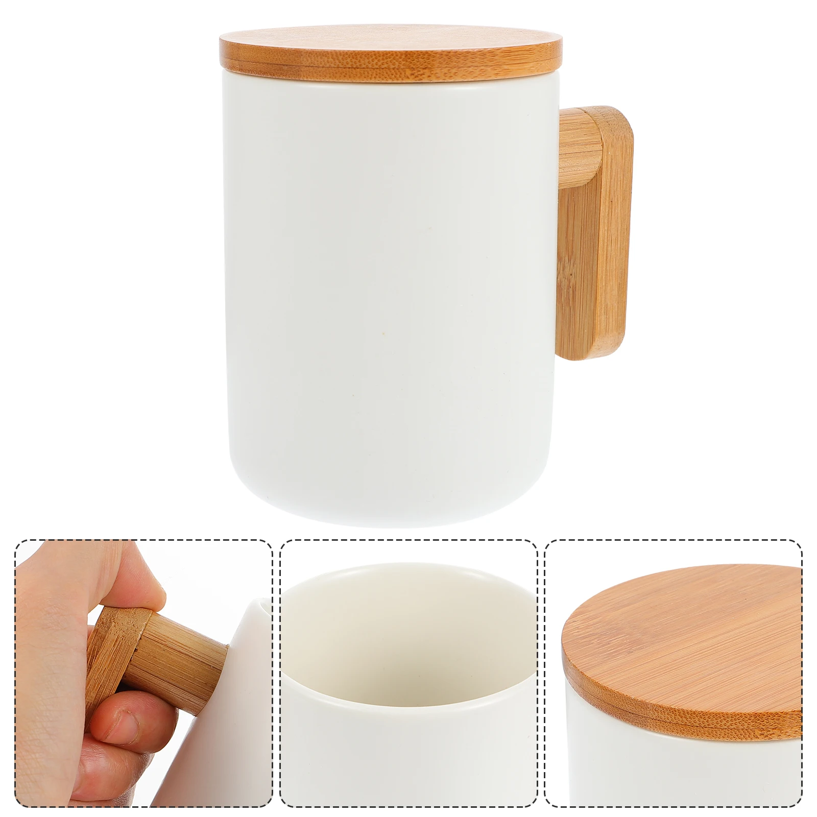 

Stylish Ceramic Mug Wooden Handled Drinkware Classic Color Tea Cup For Coffee Milk Beverages Home Hotel Restaurant