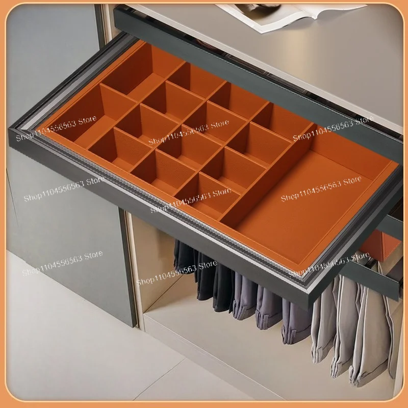 

Multi-functional telescopic pants hanger, built-in leather jewelry box and storage box inside the wardrobe.