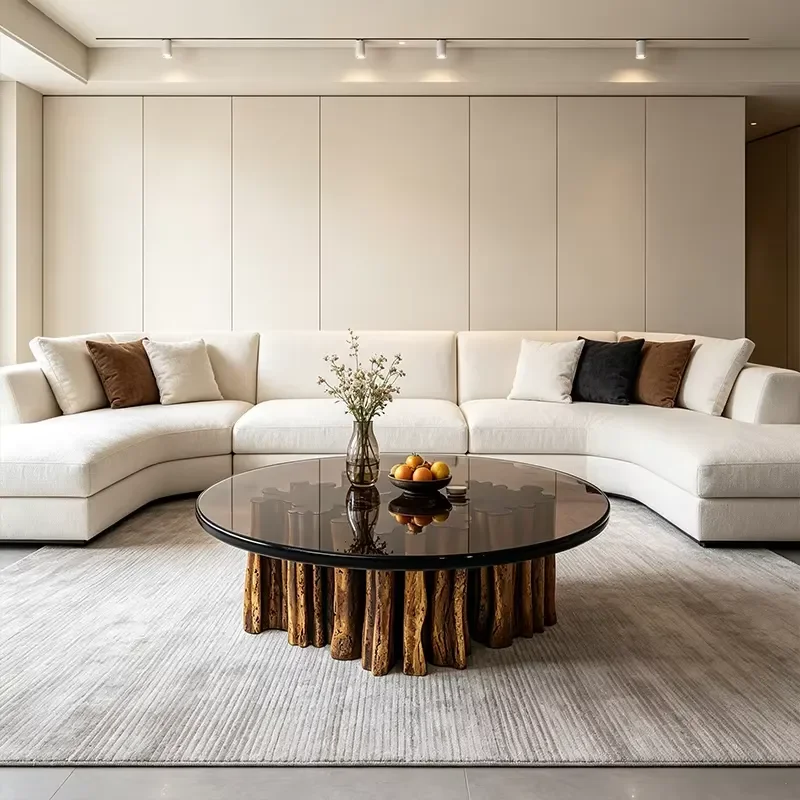 Modern Smoked Glass Resin Cluster Stump Base Coffee Table Durable Eco Friendly Commercial Living Room Furniture