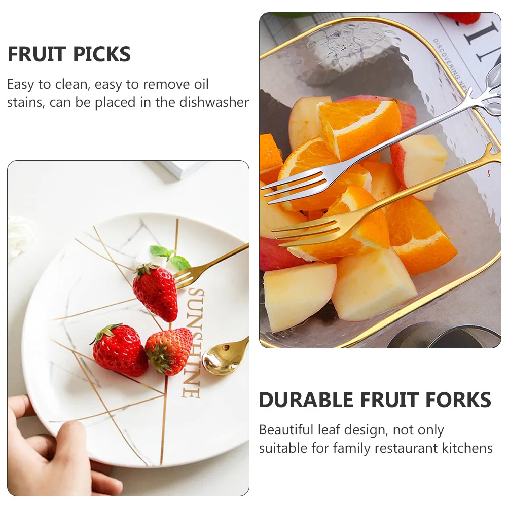 

8pcs Leaf Stainless Steel Fruit Forks Kitchen Tools Dessert Cake Picks Dishwasher Safe Party Home Restaurant Use Seafood