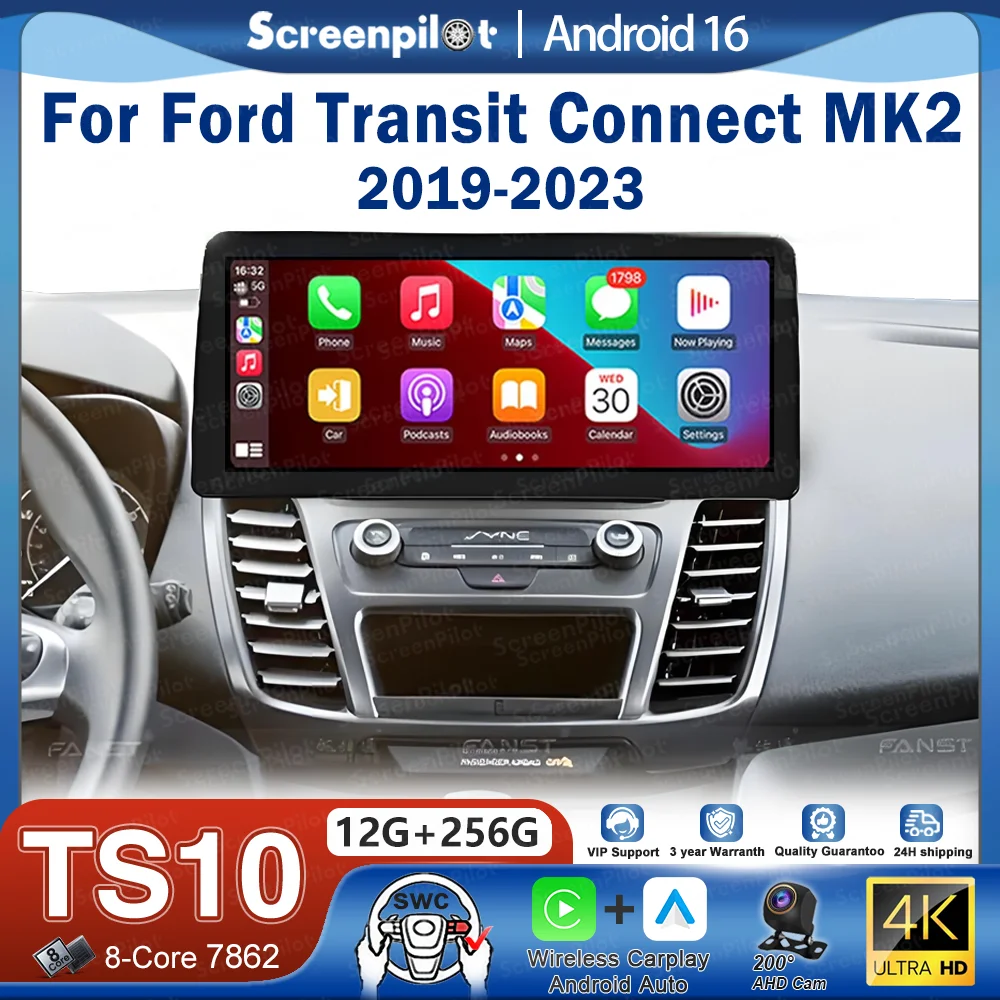 Radio Estéreo para Auto con Android 16 para Ford Transit Connect MK2 2019-2023, Reproductor Multimedia de Video, GPS, Navegación, Pantalla Táctil