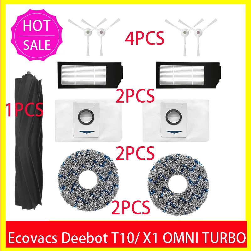 Ecovacs Deebot X1 OMNI / T10 OMNI Robotstofzuiger Reserveonderdelen, rubber / zijborstel, deksel, Hepa-filter, dweildoek, stofzak
