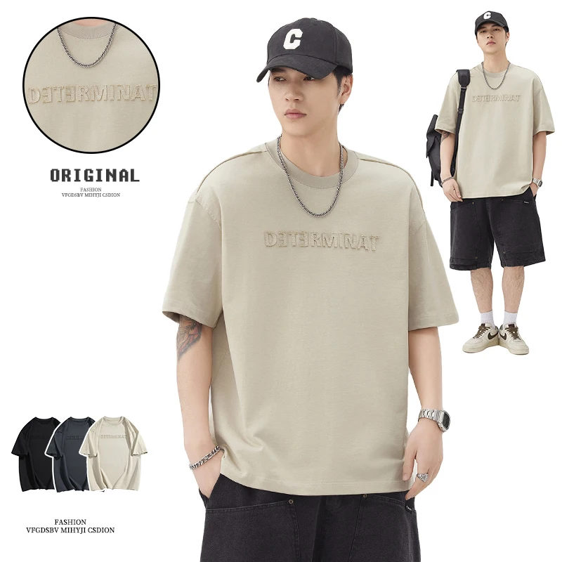 

SHS6032 Cotton letters simple loose versatile fashion models round neck short-sleeved t-shirt man