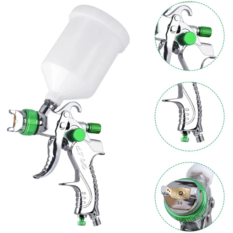 

Professional Gravitational Spraying Tool 2.0mm Nozzles Automotive Paint Sprayer with 600cc Color Cup 10pcs Coating Filter Paper